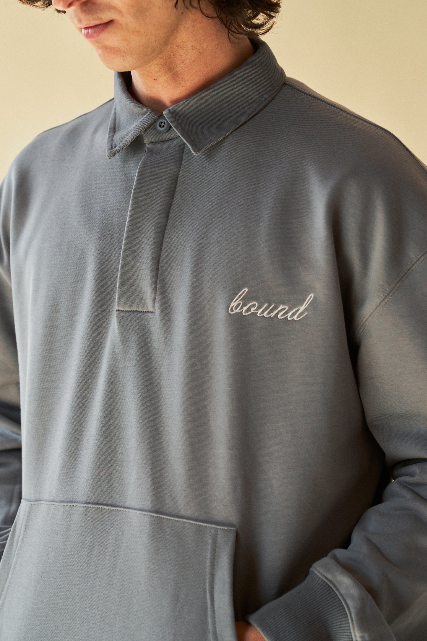 SAGE GREY RUGBY POLO SWEATER
