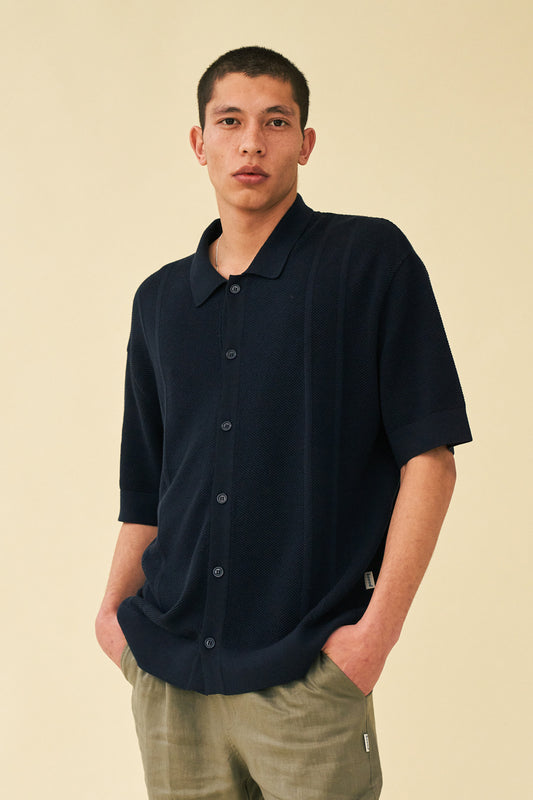 STANLEY WAFFLE KNIT POLO - NAVY
